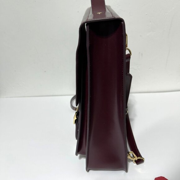 La Seine Burgundy Leather Backpack Satchel With Adjustable Straps - Picture 5 of 13